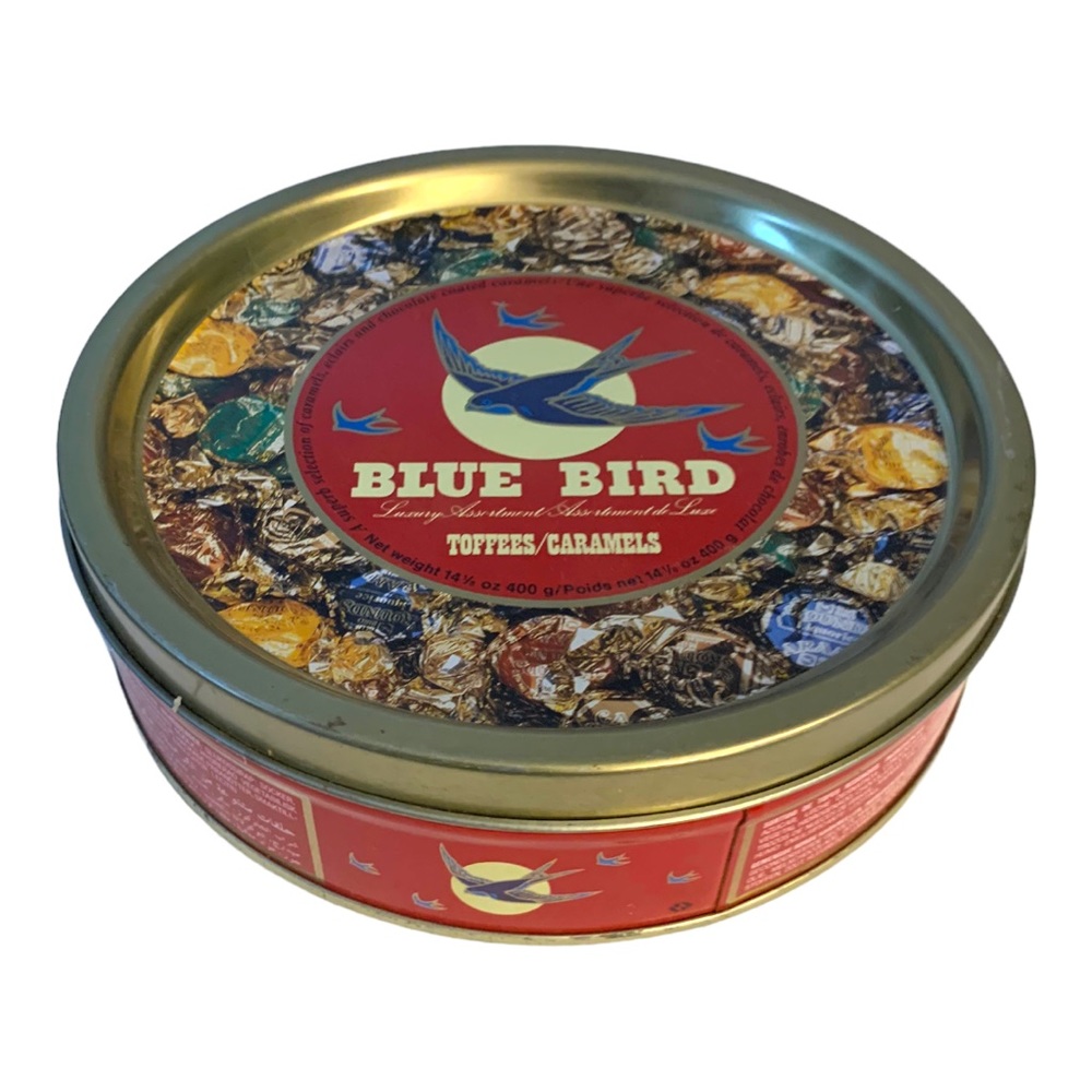 Vintage Blue Bird Confectionery Toffee Caramels Round Metal Tin England